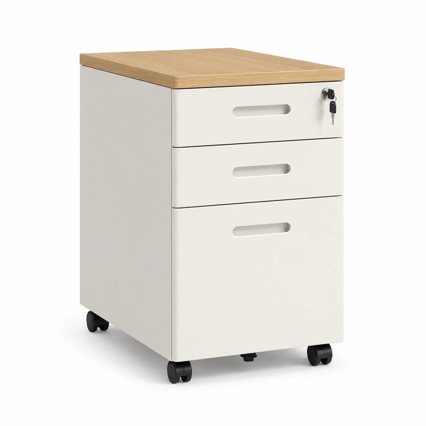 Kontener biurowy mobilny 40 x 50 x 60 cm z szufladami MDF drewno naturalne biały na kółkach z zamkiem