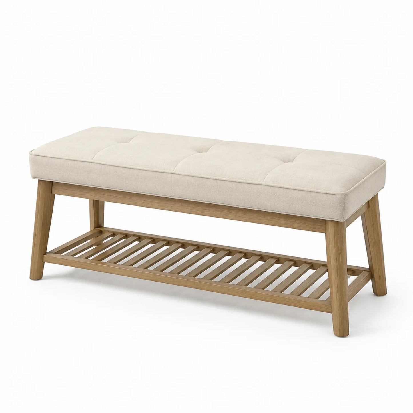 Ławka do przedpokoju beżowa 100 x 35 x 45 cm tapicerowana tkanina drewniana z półką na buty