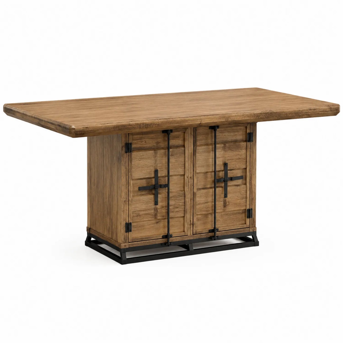 Stół jadalniany 180x90x76 cm MDF fornir dębowy stal czarna z szafką dąb naturalny