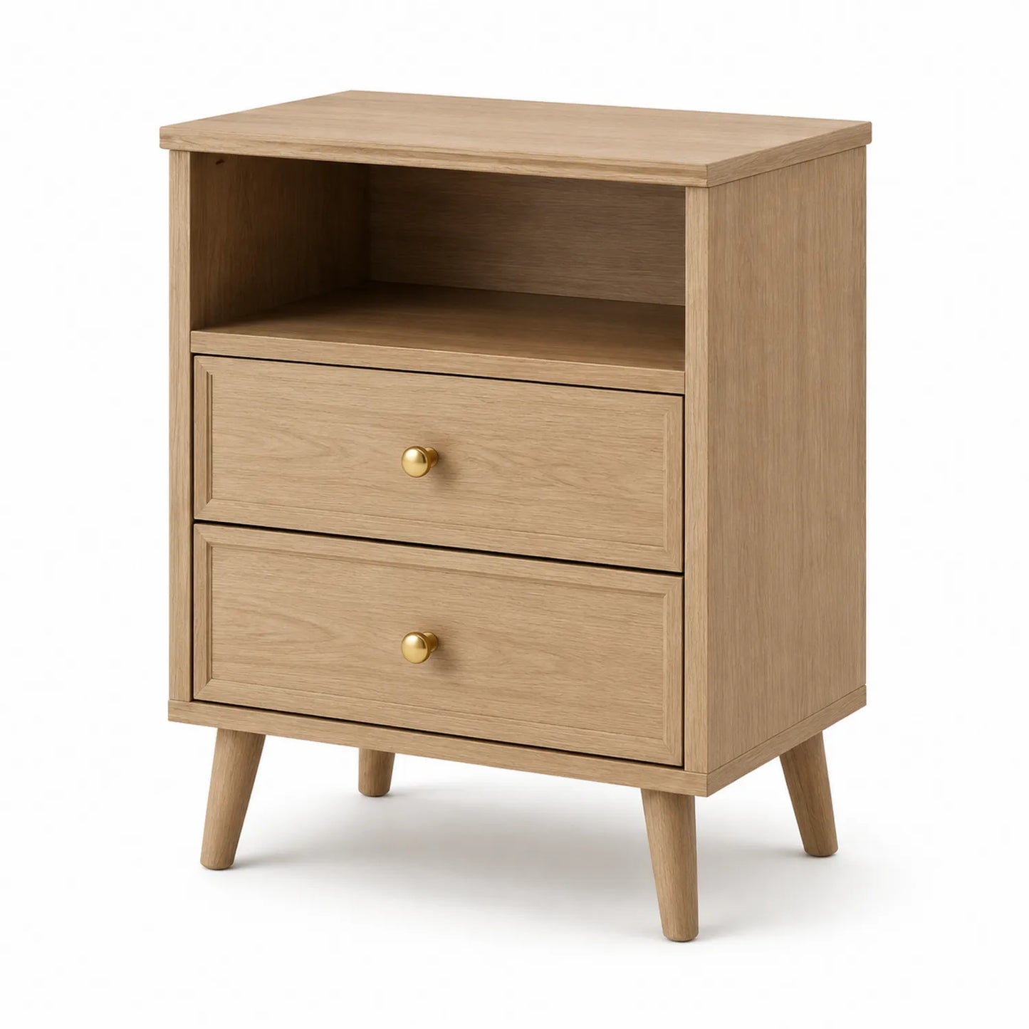 Szafka nocna 50 x 40 x 60 cm MDF fornir dębowy dąb naturalny 2 szuflady półka drewniane nogi