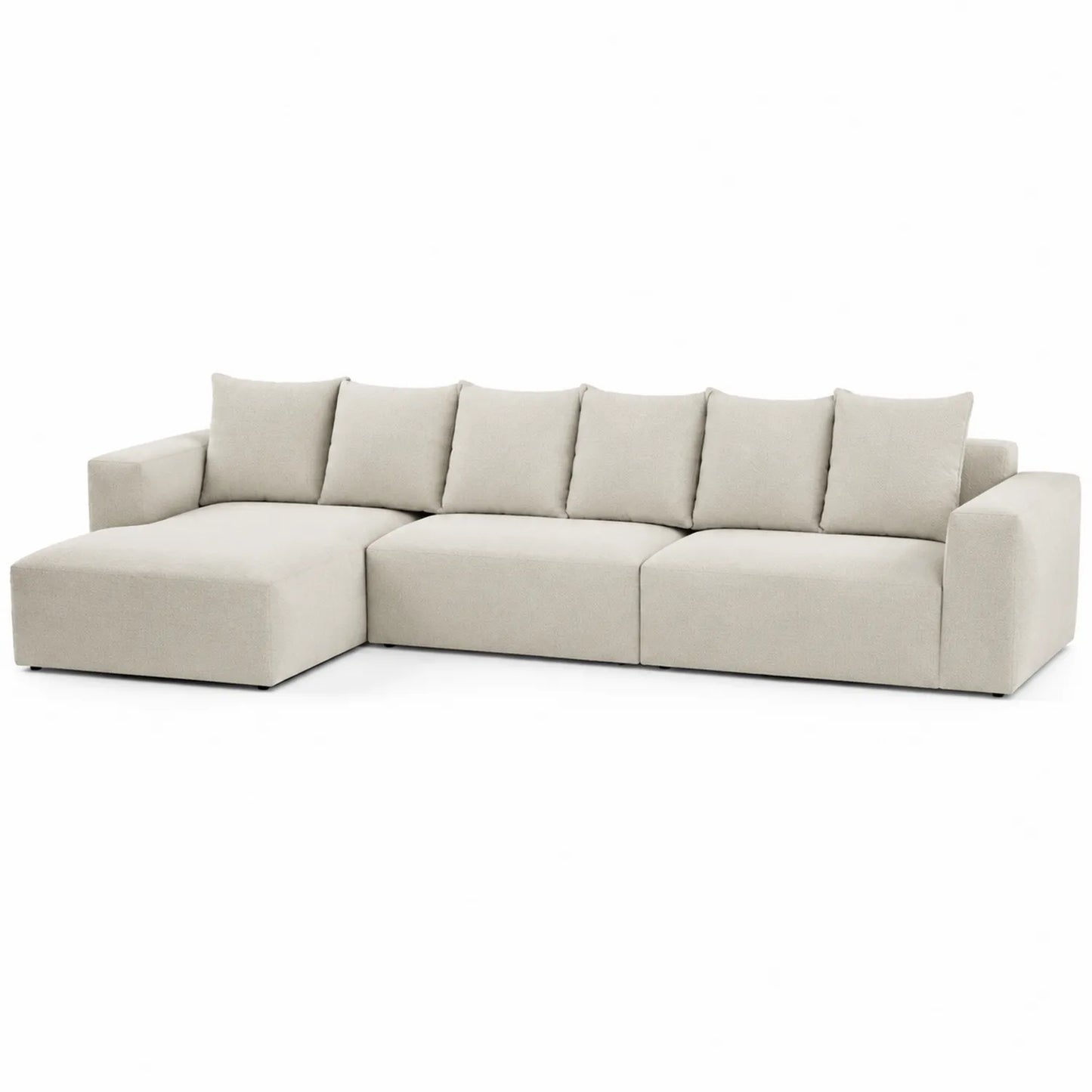 Sofa narożna modułowa L 280 cm x 170 cm x 85 cm tapicerowana tkanina beżowa poliester z poduszkami