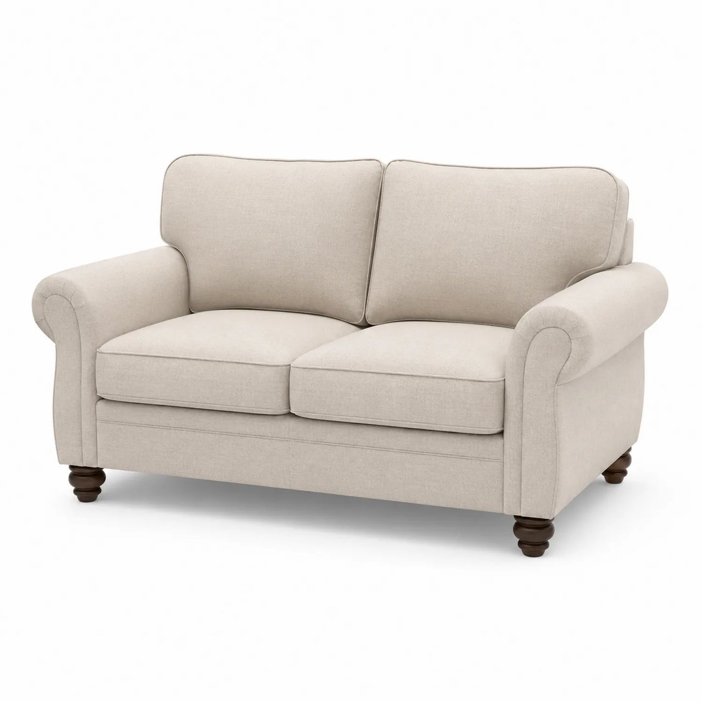 sofa dwuosobowa 160 cm x 85 cm x 90 cm tkanina poliestrowa beżowa z drewnianymi nogami