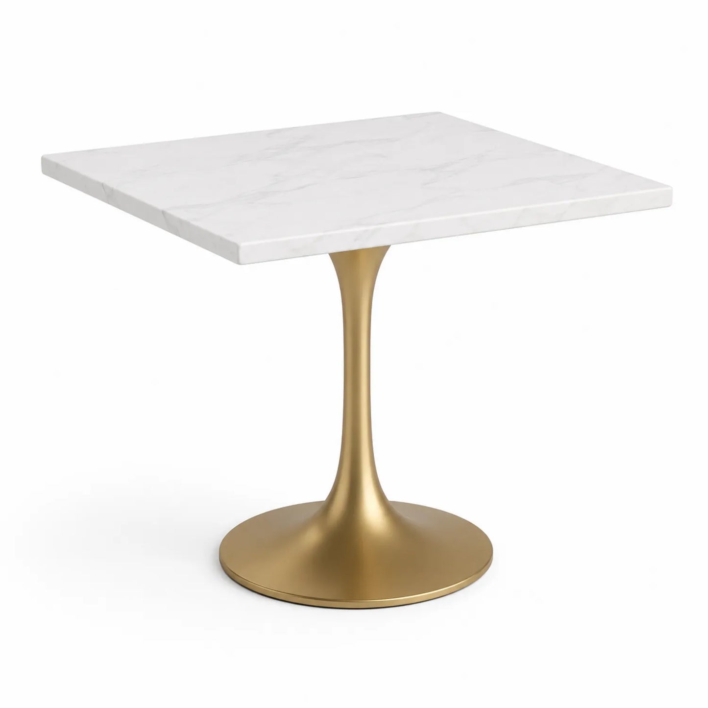 Stół jadalniany kwadratowy MDF blat efekt białego marmuru 80 x 80 x 75 cm złota metalowa podstawa centralna