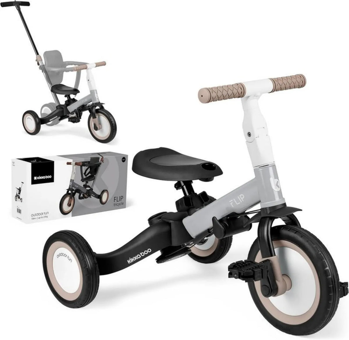 KikkaBoo FLIP Rower Trójkołowy 5 w 1 dla Dzieci 1-5 Lat, Wielofunkcyjny z Regulacją, Szary