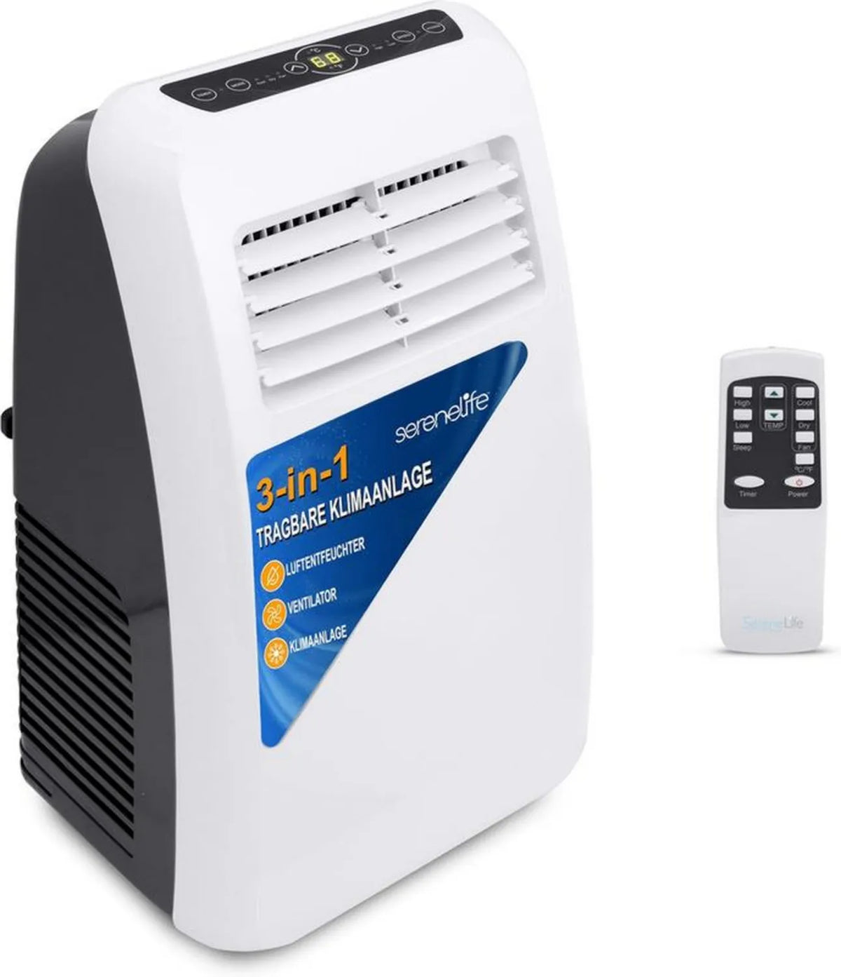 Przenośny Klimatyzator SereneLife 7000 BTU - 3 w 1: Chłodzenie, Osuszanie, Wentylacja, Kompaktowy i Energooszczędny, Zasięg do 645 stóp kw., Na kółkach