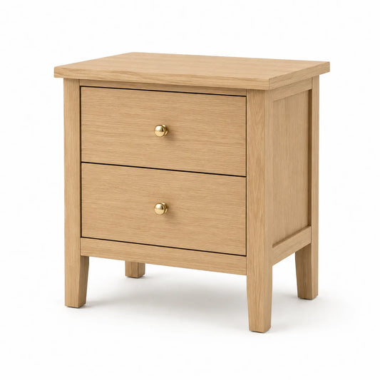 Szafka nocna 2 szuflady MDF fornir dąb naturalny prostokątna 50x40x55 cm złote uchwyty
