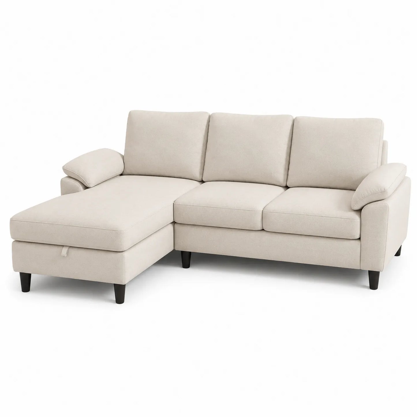 sofa narożna lewostronna z szezlongiem 240 cm x 160 cm x 85 cm tapicerowana kremowa tkanina poliester czarne nogi