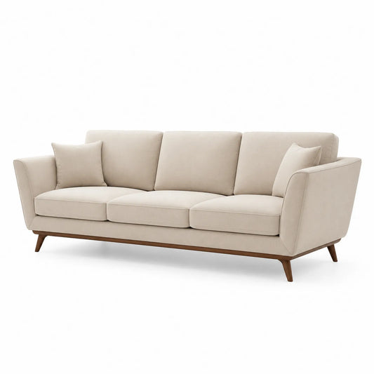 Sofa trzyosobowa 220 cm x 90 cm x 85 cm tapicerowana tkanina beżowa drewniane nogi