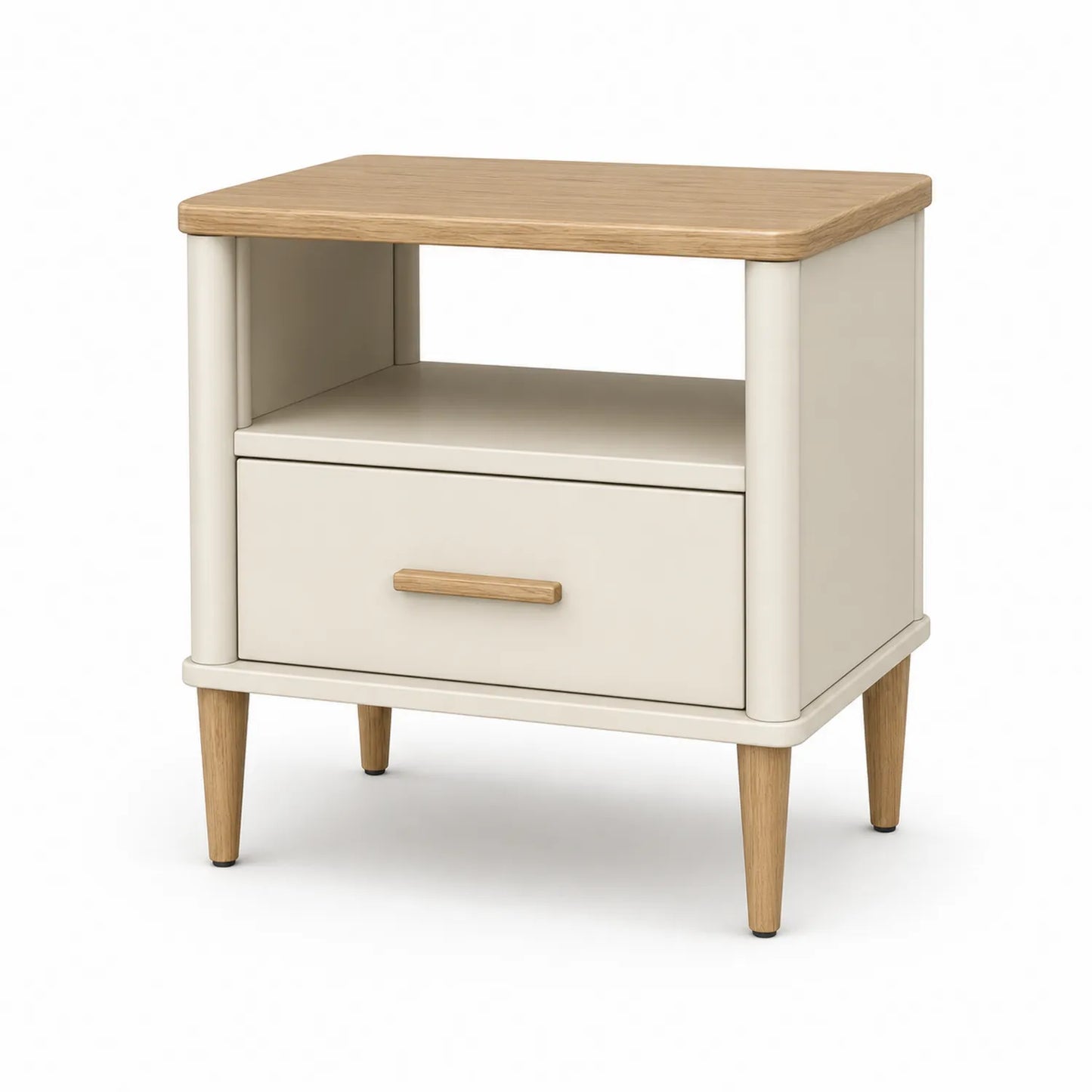 Szafka nocna 45x40x55 cm MDF kremowa dąb naturalny z szufladą i półką