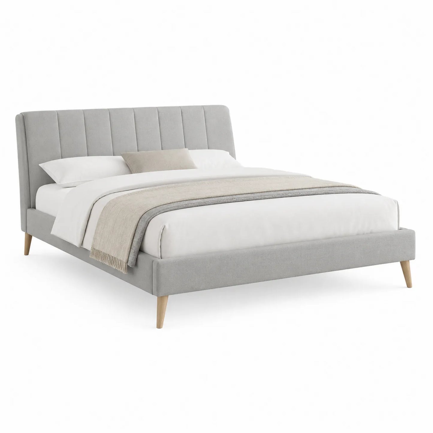 Łóżko tapicerowane 160 cm x 200 cm tkanina poliestrowa MDF prostokątne jasnoszare 170 cm x 214 cm x 105 cm