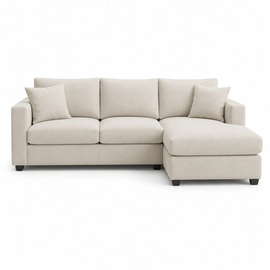 sofa narożna L z szezlongiem prawostronnym 260 cm x 160 cm x 85 cm tkanina poliestrowa beżowa