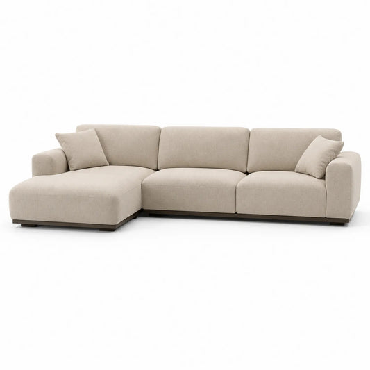 sofa narożna lewostronna z szezlongiem 260 cm x 160 cm x 85 cm modułowa beżowa tkanina poliester czarne nogi