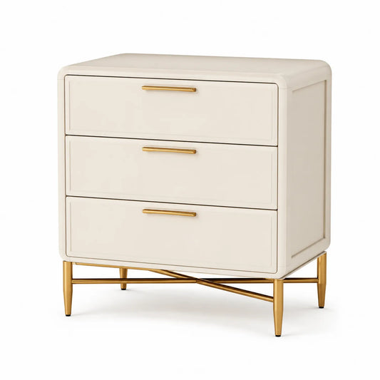 Szafka nocna 3 szuflady MDF kremowa złote uchwyty metalowe 60x40x65 cm