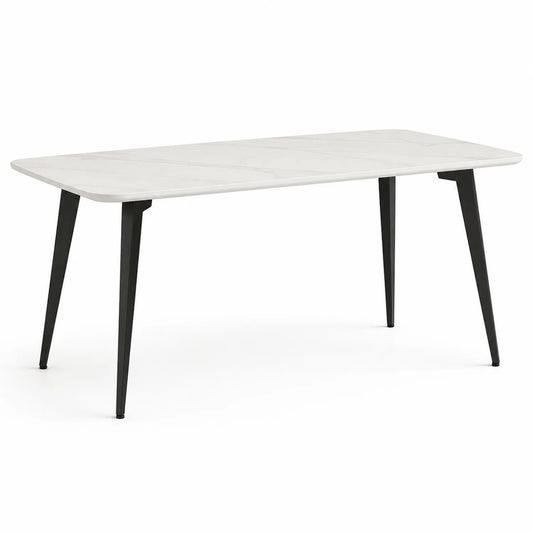 Stół jadalniany prostokątny MDF laminowany 140 x 80 x 75 cm biały czarne metalowe nogi