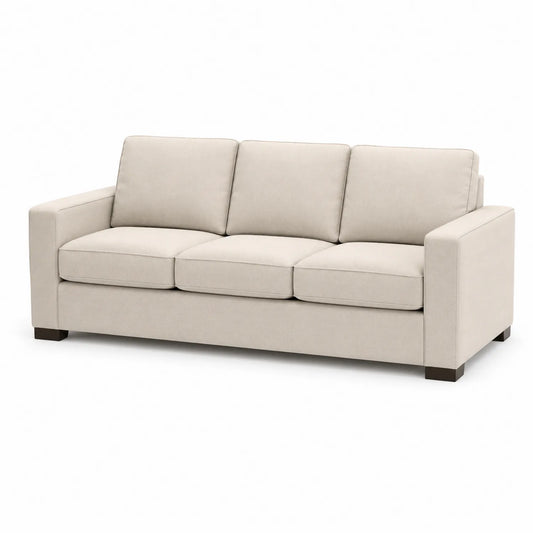sofa trzyosobowa 210 cm x 88 cm x 82 cm tapicerowana beżowa tkanina poliester drewniane nogi