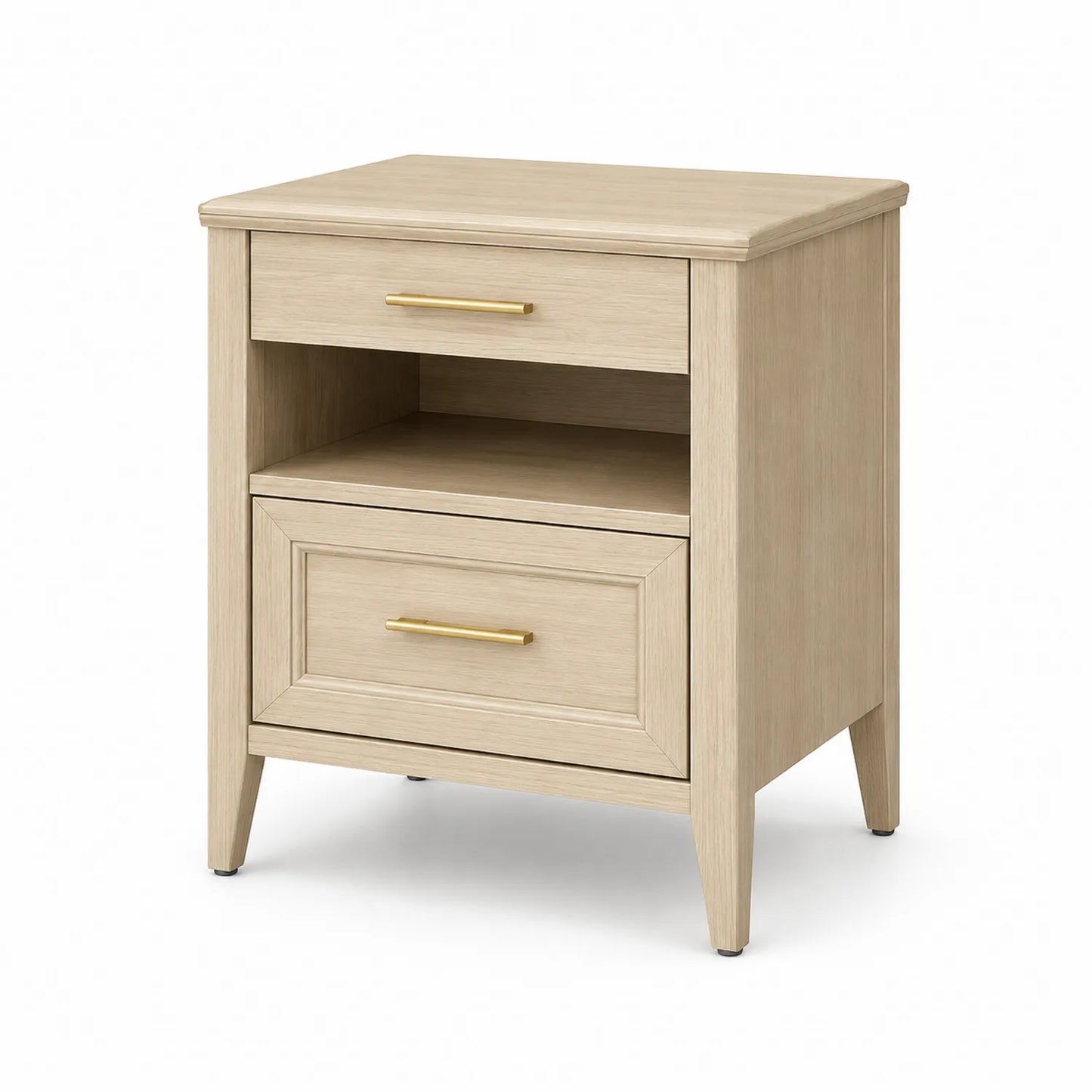 Szafka nocna 2 szuflady z półką MDF fornir drewno naturalne prostokątna 50x40x55 cm złote uchwyty