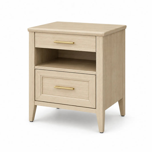 Szafka nocna 2 szuflady z półką MDF fornir drewno naturalne prostokątna 50x40x55 cm złote uchwyty