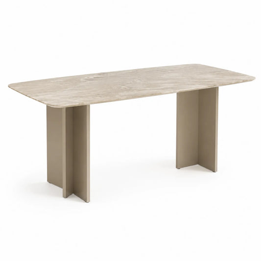 Stół jadalniany prostokątny MDF blat efekt kamienia 160 x 80 x 75 cm beżowy z panelową podstawą