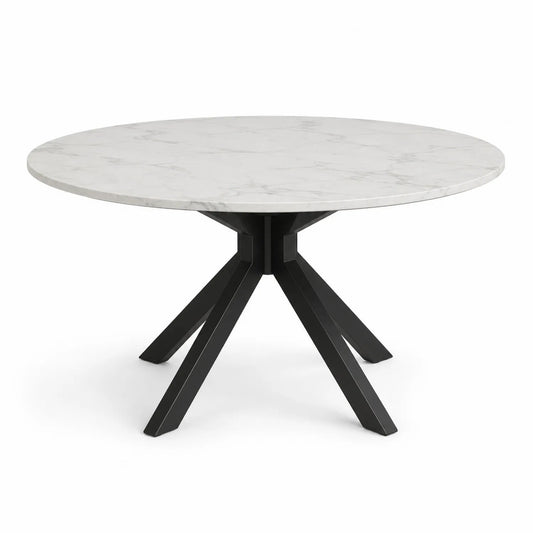 Stół jadalniany okrągły 120 cm blat marmurowy MDF podstawa metalowa czarna