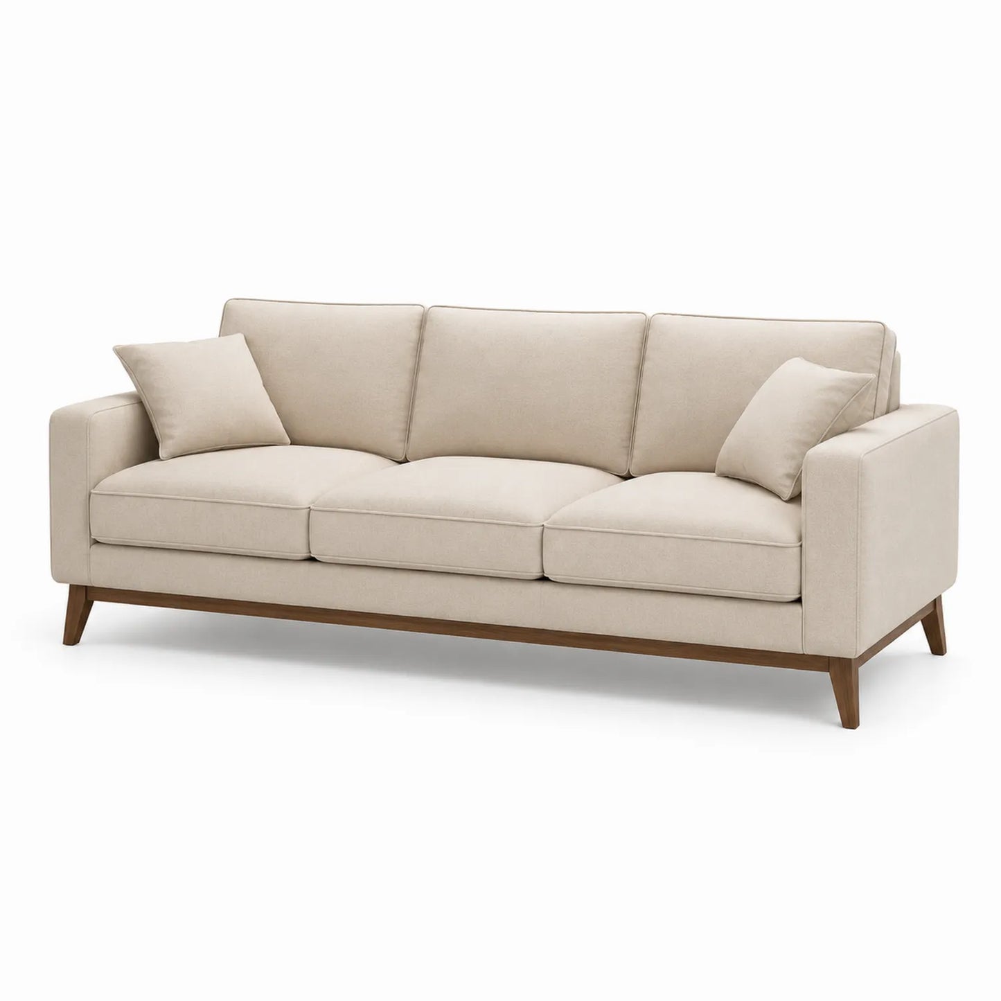 Sofa 3 osobowa prosta 220 cm x 90 cm x 85 cm tkanina poliestrowa beżowa drewniane nogi prostokątna