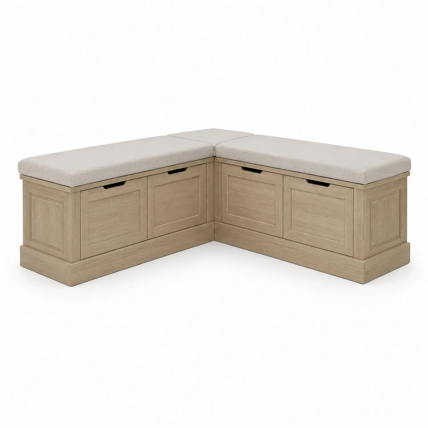 Ławka do przedpokoju narożna w kształcie L 160 cm x 160 cm x 45 cm drewno MDF beżowa z siedziskiem i szufladami