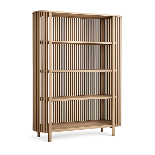 Regał biurowy otwarty 100 x 35 x 180 cm MDF drewno naturalne dąb jasny półki ażurowe zaokrąglone