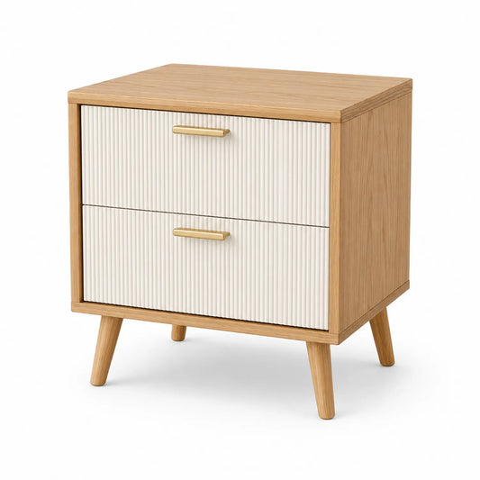 Szafka nocna z 2 szufladami MDF fornir dąb naturalny ryflowany front 50 x 40 x 55 cm