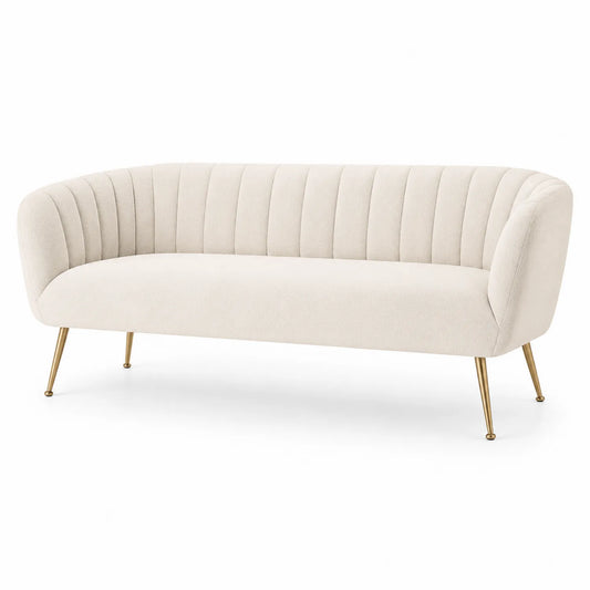 Sofa 3 osobowa 210 cm x 85 cm x 78 cm tapicerowana tkanina poliestrowa kremowa złote metalowe nogi