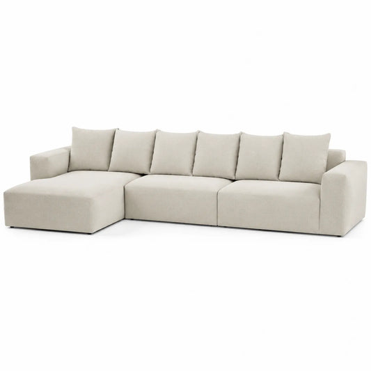 Sofa narożna modułowa L 280 cm x 170 cm x 85 cm tapicerowana tkanina beżowa poliester z poduszkami