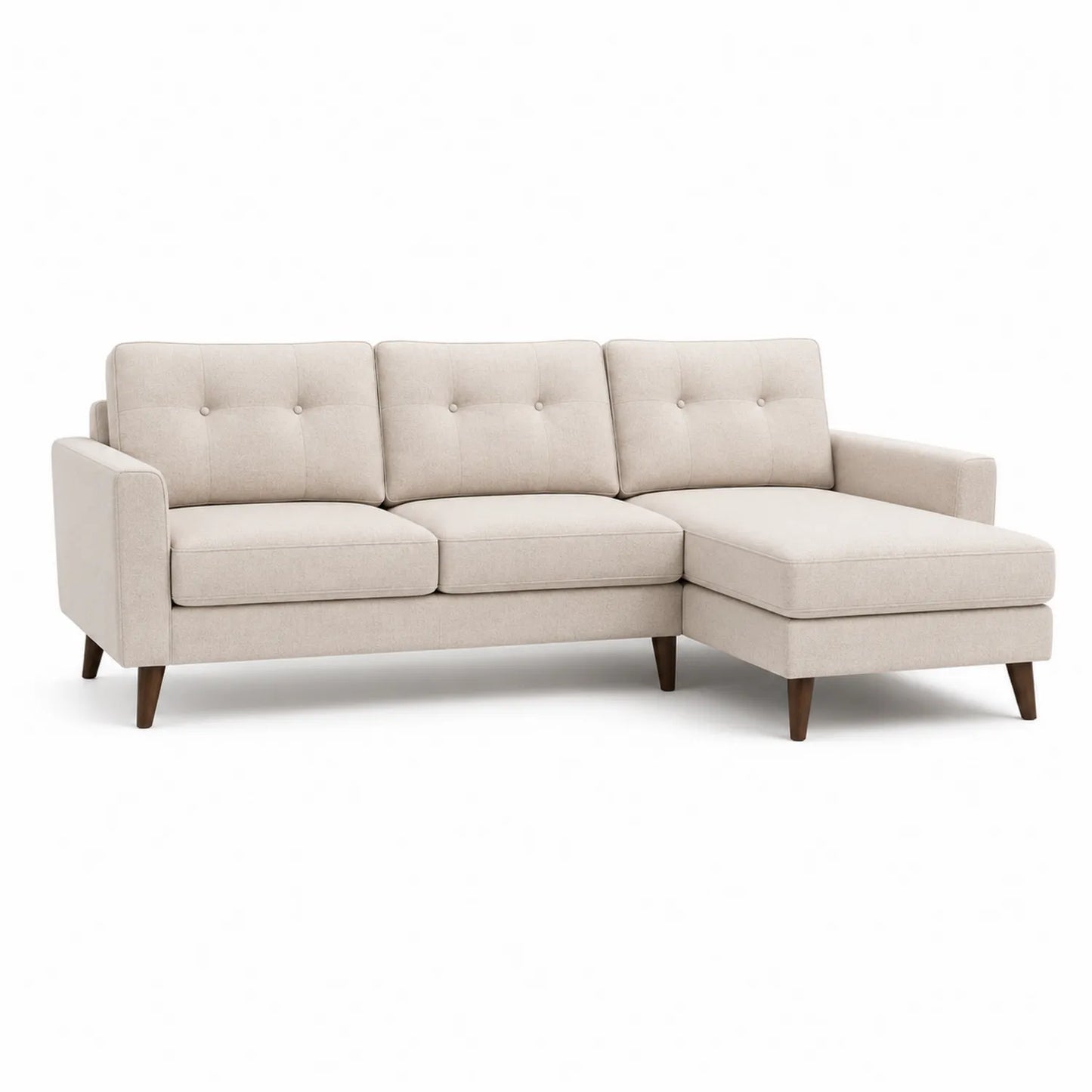 sofa narożna prawostronna z szezlongiem 260 cm x 160 cm x 85 cm tapicerowana beżowa tkanina poliester drewniane nogi