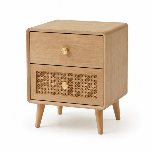 Szafka nocna z 2 szufladami 50 x 40 x 60 cm MDF fornir dębowy rattan naturalny dąb prostokątna
