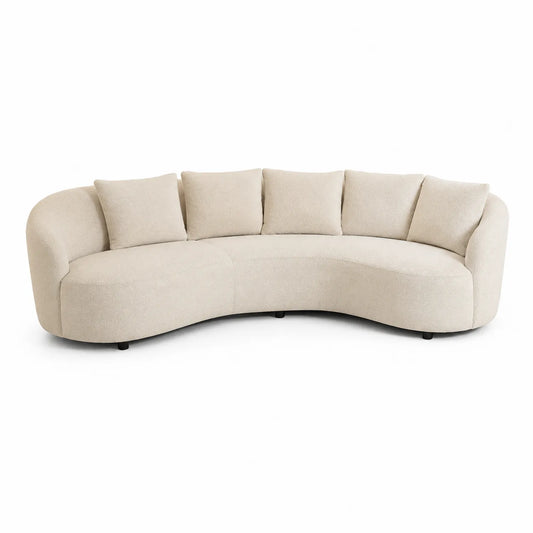 Sofa półokrągła 300 cm x 115 cm x 78 cm tkanina bouclé poliester kremowa czarne nogi kształt półokrągły