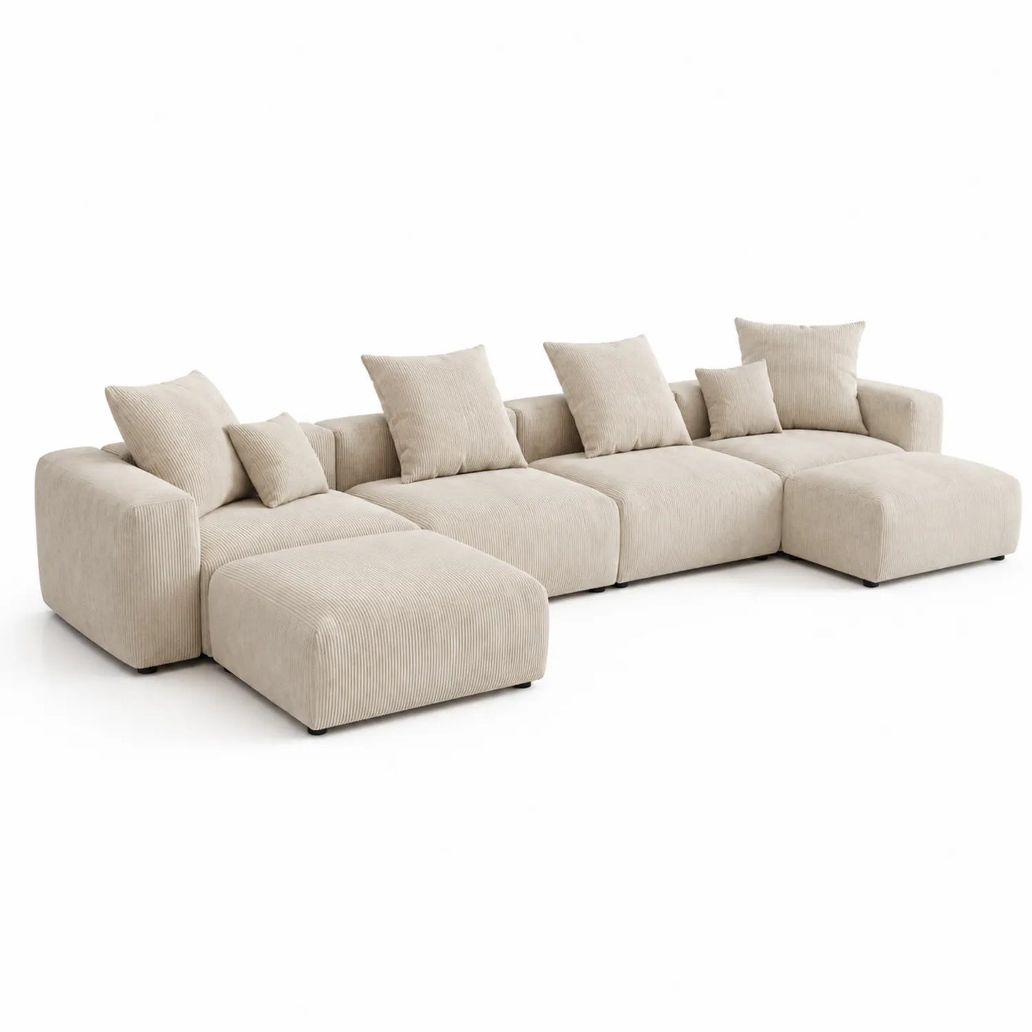 Sofa modułowa w kształcie U 360 cm x 170 cm x 78 cm tkanina sztruksowa beżowa z modułami i poduszkami