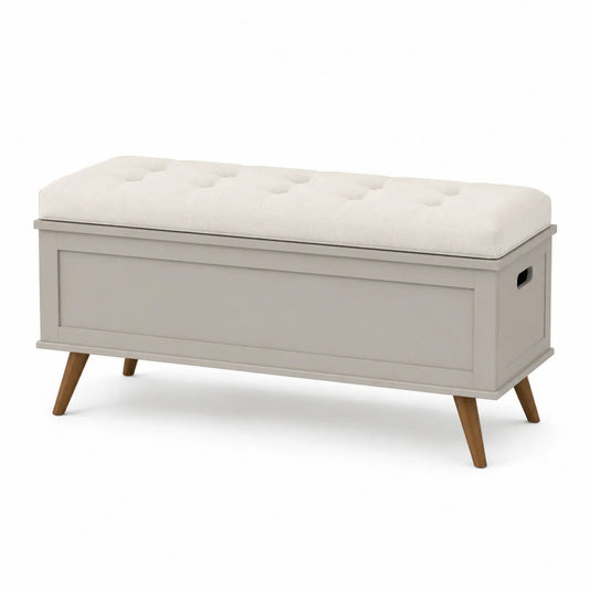 ławka do przedpokoju ze schowkiem 120 cm x 40 cm x 50 cm tapicerowana beżowa tkanina MDF drewniane nogi