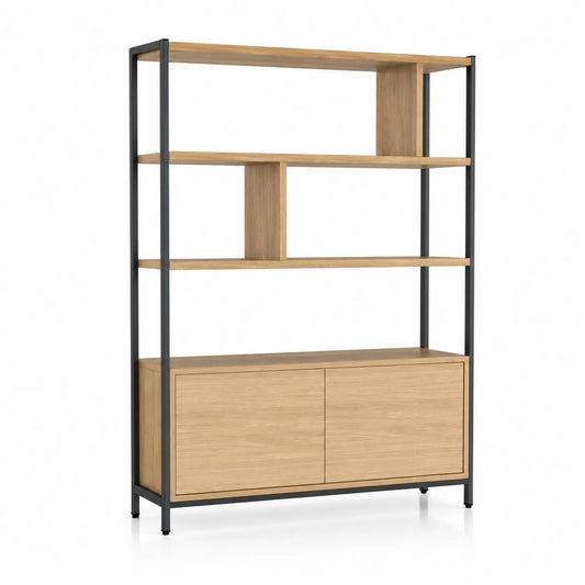 Regał biurowy z szafką 100 x 35 x 180 cm MDF stal czarny dąb