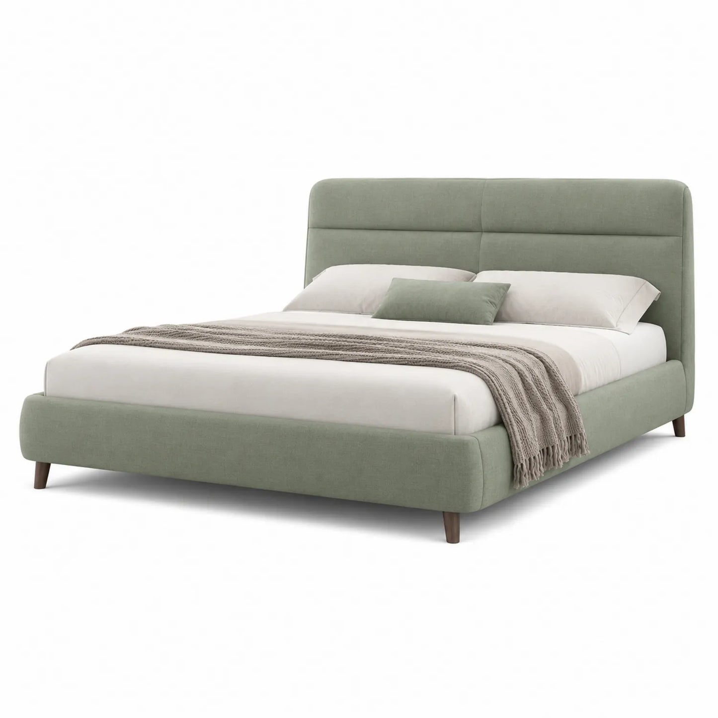 Łóżko tapicerowane 160 x 200 cm tkanina poliestrowa zielone szałwiowe zaokrąglone pikowane wezgłowie drewniane nogi