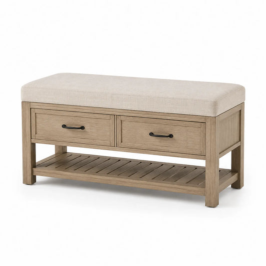 Ławka do przedpokoju 110 cm x 40 cm x 50 cm MDF beżowa drewniana z 2 szufladami i półką