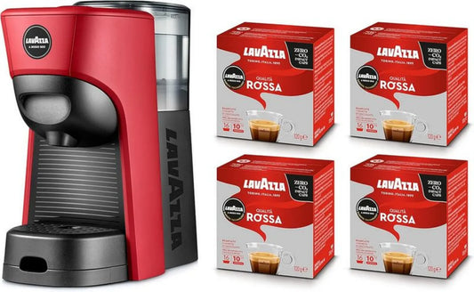 Lavazza Ekspres do Kawy A Modo Mio Tiny Czerwony z 64 Kapsułkami, Ekologiczny Design