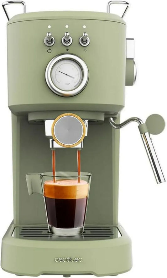 Zielony Ekspres do Kawy Cecotec Power Espresso 20 Retro, 1100 W, 20 Bar, Funkcja Parowa, Podwójne Wyjście