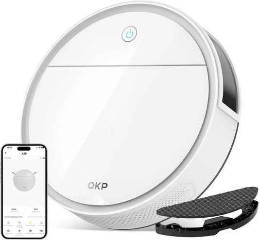 Robot sprzątający OKP K5 Pro 2 w 1 z funkcją mopa, 5000 Pa, 150 min, Wi-Fi, sterowanie aplikacją i Alexa