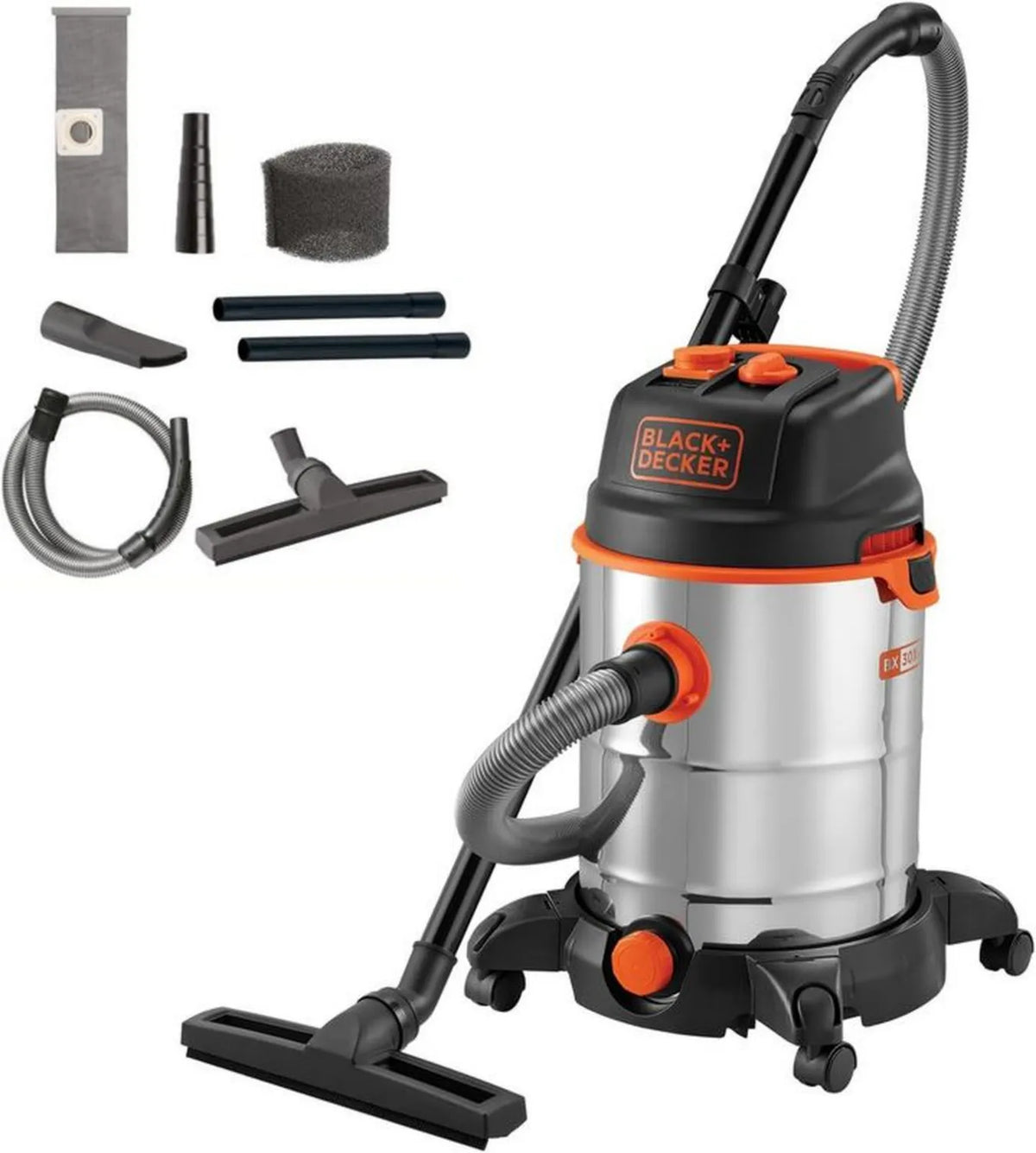 Odkurzacz przemysłowy BLACK+DECKER 1600W, 30L z gniazdem na elektronarzędzia