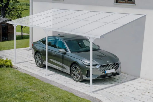 Wiata garażowa aluminiowa KLEO 500L300, biały, przyścienna
