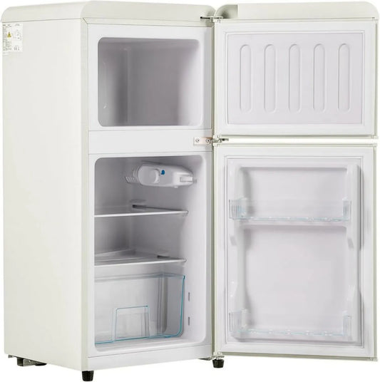 Retro lodówka z zamrażarką, 88,8 cm wysokości, 45,5 cm szerokości, dwudrzwiowa, 60 l pojemności, zamrażarka 22 l, LED, 102 kWh/rok
