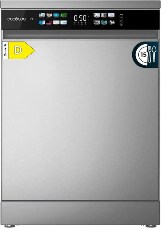 Zmywarka Cecotec Bolero Aguazero 6210, 60cm, Klasa D, 15 miejsc, Wyświetlacz kolorowy, Trzecia półka, 14 programów, Elektroniczny Aquastop, AutoClean