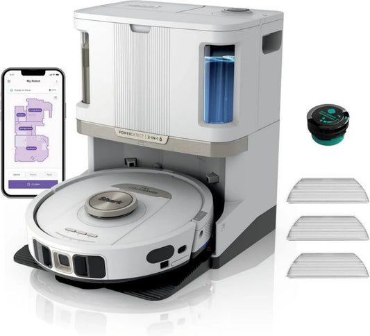 Robot sprzątający Shark PowerDetect 2 w 1 z automatycznym opróżnianiem i napełnianiem, NeverTouch Pro, 3D LiDAR, WiFi, biały