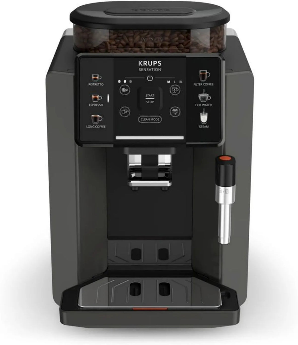 KRUPS EA9108 Ekspres do Kawy Automatyczny z Funkcją Czyszczenia, 5 Typów Kawy, Intuicyjny Panel, Kompaktowy 1450W, Czarny