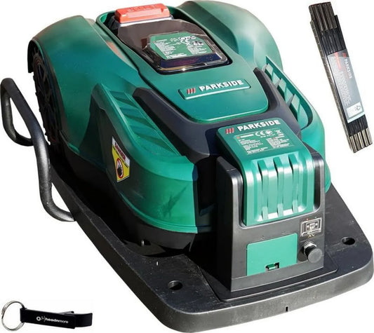 Zestaw HEADNMORE® – Robot koszący Parkside® 20 V PAMR 500 + miarka i brelok do kluczy