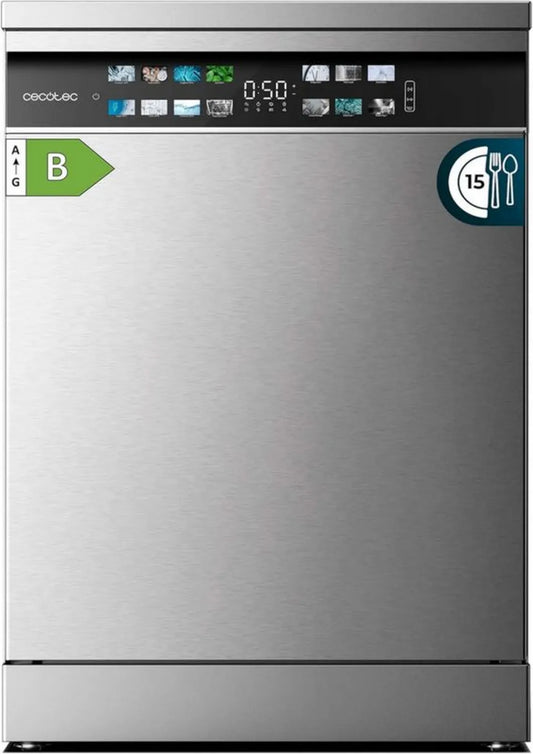 Wbudowana Zmywarka Cecotec Bolero 6700 Inox, 60 cm, 15 Ustawień, Klasa Energetyczna B, Silnik Inwerterowy, Wyświetlacz Kolorowy, 14 Programów, Technologia O2 Dry i Turbo Dry, Podwójna Strefa Mycia, Regulowana Taca