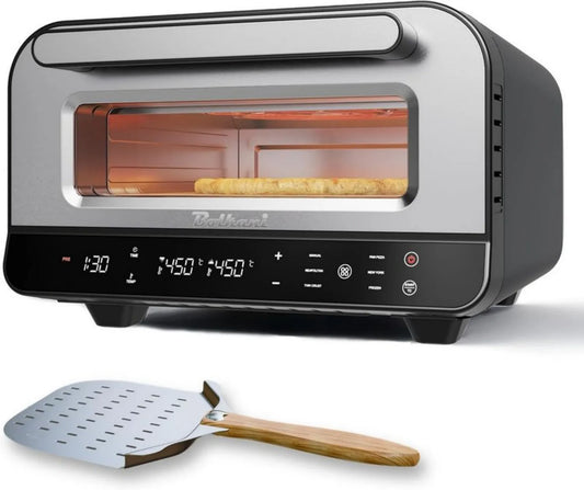 Profesjonalny piec do pizzy 1700W z kamieniem i łopatką, szybki czas pieczenia 2 min, 450°C, czarny