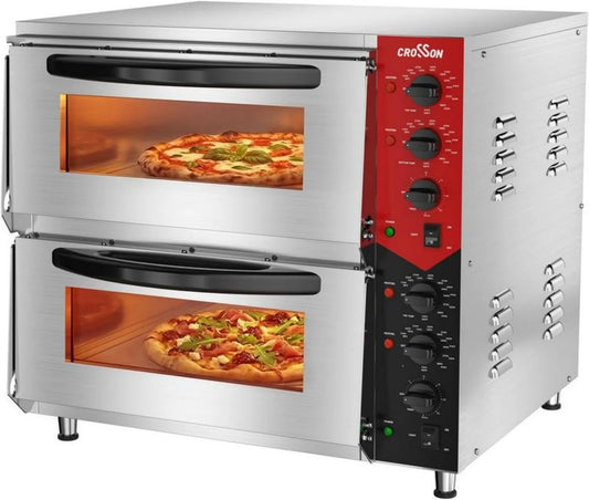 Profesjonalny piec do pizzy elektryczny CROSSON dwupoziomowy kamień szamotowy 500x500mm, regulacja temperatury do 350°C